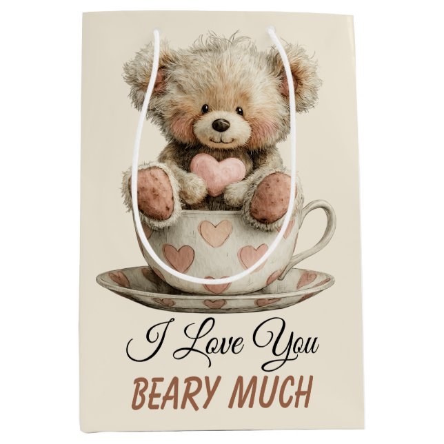 Bolsa De Regalo Mediana I Love You Beary Much In Cup Postcard (Anverso)