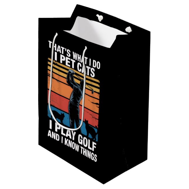 Bolsa De Regalo Mediana I Pet Cats Play Golf & Know Things Golfer Cat Love (Angulo Anverso)