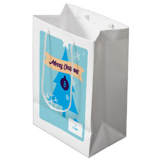 Bolsa De Regalo Mediana Iconos de Navidad Monogramados Navidad Azul 