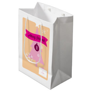 Bolsa De Regalo Mediana Iconos de Navidad Monogramados Rosa Navidad 