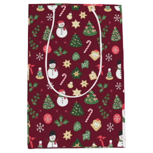 Bolsa De Regalo Mediana Iconos de Navidades retro