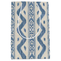 Ikat Azul y Crema, Bolso Estampado de Raya Tejida