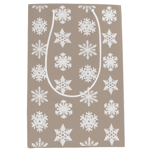 Bolsa De Regalo Mediana Ikat Snowflakes - Taupe tan y blanco (Anverso)