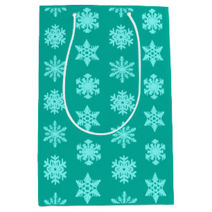 Bolsa De Regalo Mediana Ikat Snowflakes - Turquesa y aqua
