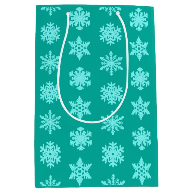 Bolsa De Regalo Mediana Ikat Snowflakes - Turquesa y aqua (Anverso)