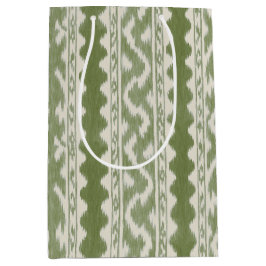 Bolsa De Regalo Mediana Ikat verde y crema, Bandas Escalonadas