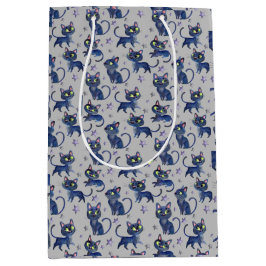 Bolsa De Regalo Mediana Ilustracion acuarela de Halloween con gatos negros