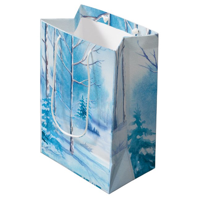 Bolsa De Regalo Mediana Ilustracion de acuarelas del paisaje invernal (Angulo Anverso)