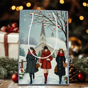 Bolsa De Regalo Mediana Ilustracion de época Gente abandonando el invierno
