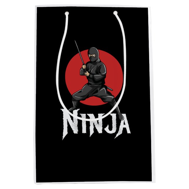 Bolsa De Regalo Mediana ilustracion de ninja japonesa sosteniendo espada (Anverso)
