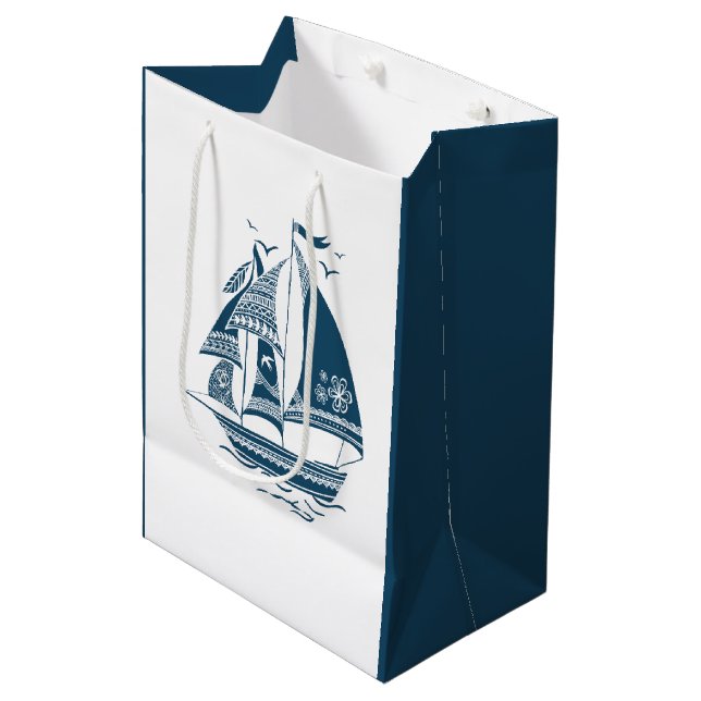Bolsa De Regalo Mediana Ilustracion Náutico Navy-Blue Wind (Angulo Anverso)