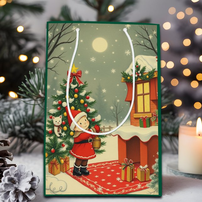 Bolsa De Regalo Mediana Ilustracion navideño vintage (Subido por el creador)