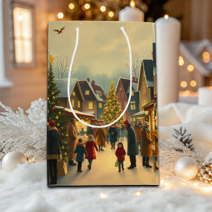 Bolsa De Regalo Mediana Ilustración vintage de Navidad