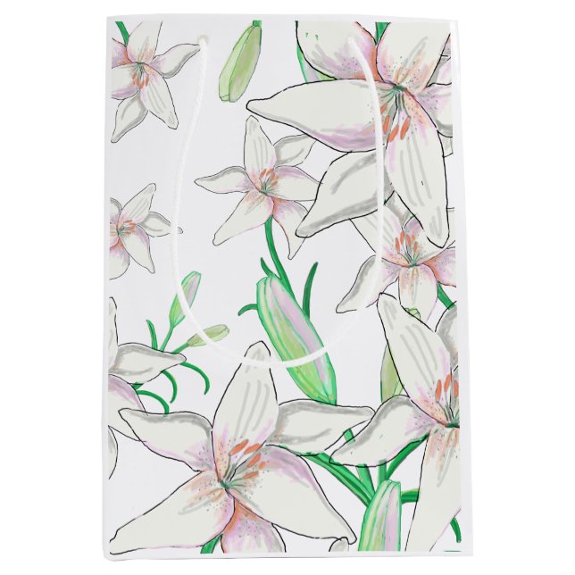 Bolsa De Regalo Mediana Ilustracion White Lilies (Anverso)