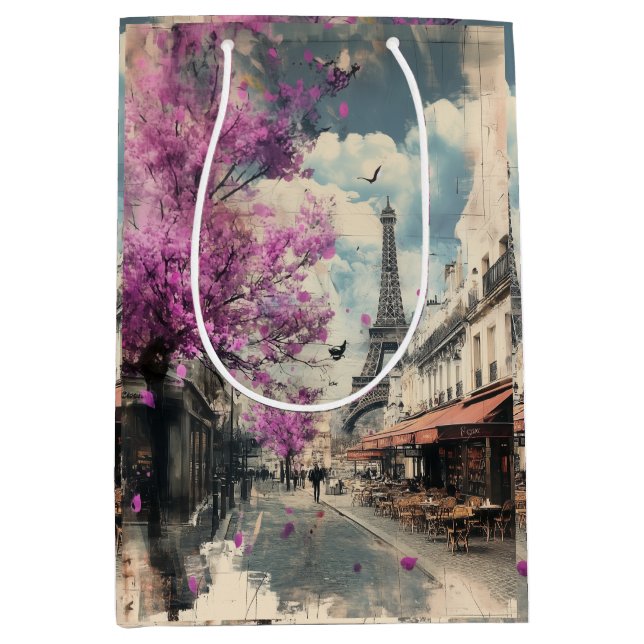 Bolsa De Regalo Mediana Imagen romántica de PAris con la torre Eiffel (Anverso)