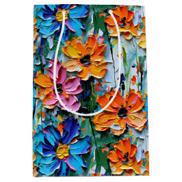 Bolsa De Regalo Mediana Impasto Flores de estilo en un patrón colorido
