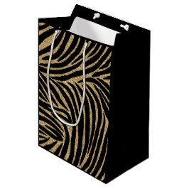 Bolsa De Regalo Mediana Impresión de cebra de Purpurina negro y dorado