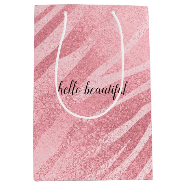 Bolsa De Regalo Mediana Impresión de cebra rosa Glam (Anverso)