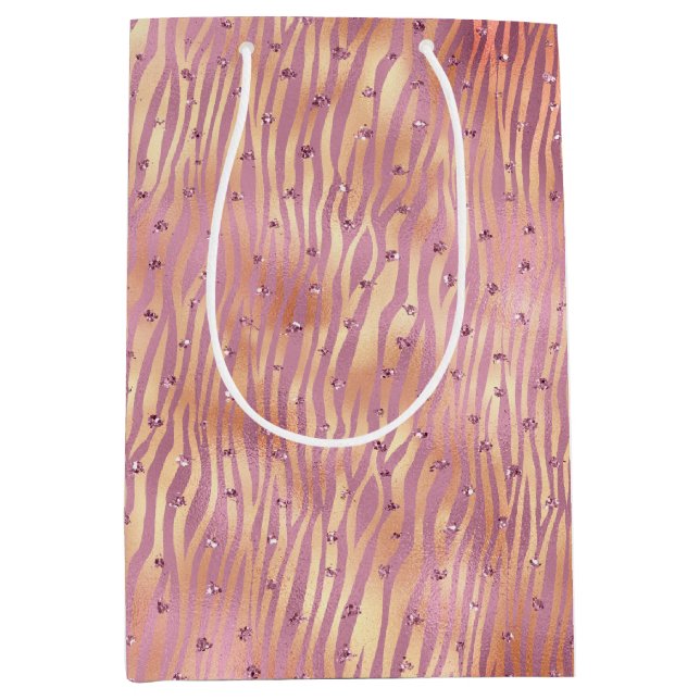 Bolsa De Regalo Mediana Impresión de cebra rosa Glitzy Purpurina Sparkle (Anverso)