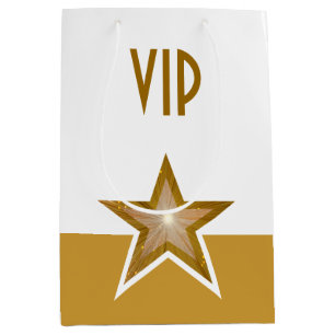 Bolsa De Regalo Mediana Impresión de estrella dorada medio blanco VIP dora