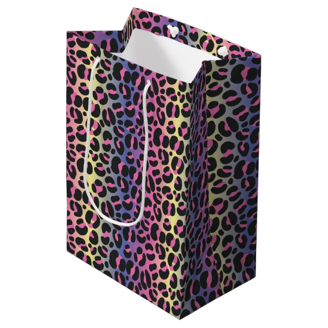 Bolsa De Regalo Mediana Impresión de leopardo arco iris (Angulo Anverso)