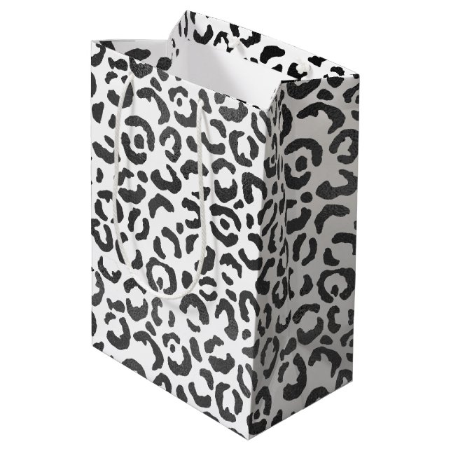 Bolsa De Regalo Mediana Impresión de leopardo blanco y negro          (Angulo reverso)
