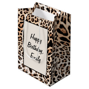 Bolsa De Regalo Mediana Impresión de leopardo de cumpleaños