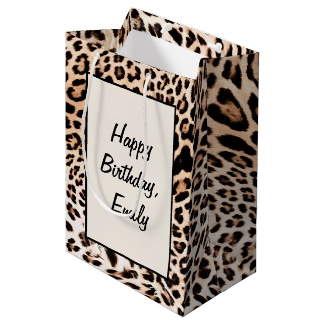 Bolsa De Regalo Mediana Impresión de leopardo de cumpleaños (Angulo Anverso)
