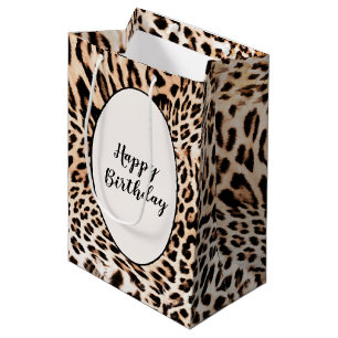Bolsa De Regalo Mediana Impresión de leopardo de cumpleaños