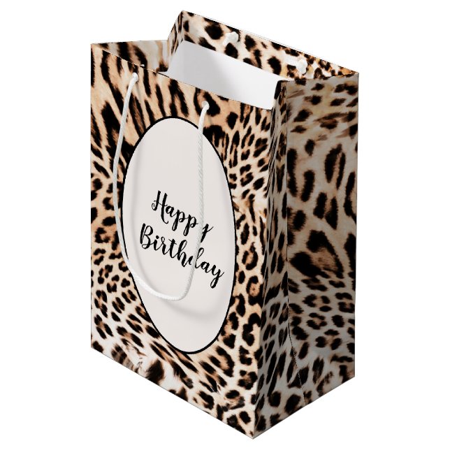 Bolsa De Regalo Mediana Impresión de leopardo de cumpleaños (Angulo Anverso)
