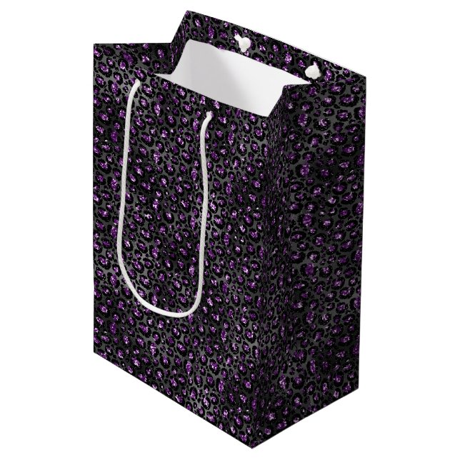 Bolsa De Regalo Mediana Impresión de leopardo negro morado (Angulo Anverso)
