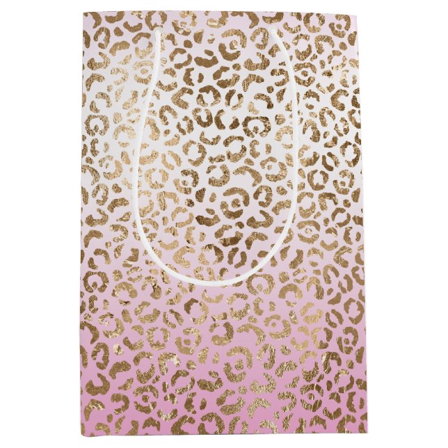 Bolsa De Regalo Mediana Impresión de Leopardo Ombre Rosa (Anverso)