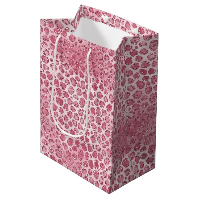 Bolsa De Regalo Mediana Impresión de leopardo rosa Purpurina Rubor       (Angulo Anverso)