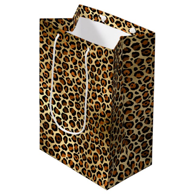 Bolsa De Regalo Mediana Impresión de un animal elegante de leopardo de oro (Angulo Anverso)
