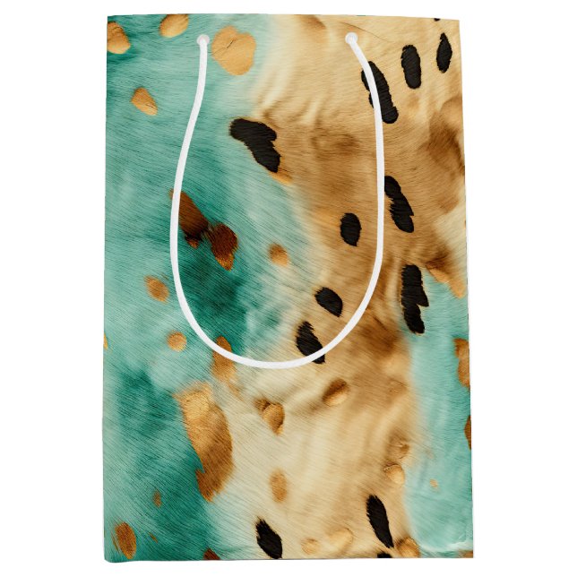 Bolsa De Regalo Mediana Impresión de un animal negro turquesa dorado (Anverso)