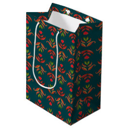 Bolsa De Regalo Mediana Impresión floral de arte folclórico turquesa Acoge
