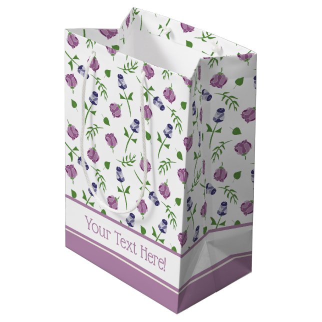 Bolsa De Regalo Mediana Impresión floral rosa rosa rosa rosa morado Bonito (Angulo reverso)