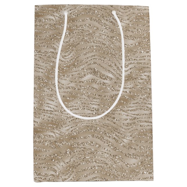 Bolsa De Regalo Mediana Impresión Glitzy Gold Zebra (Anverso)