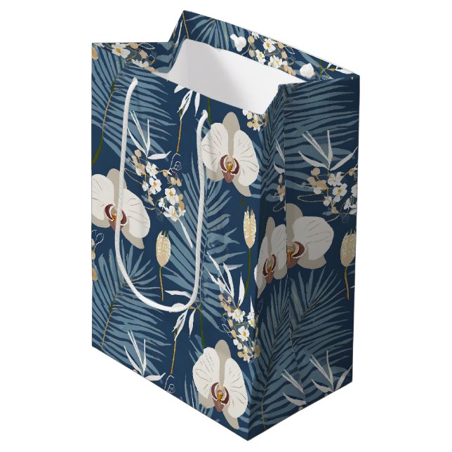 Bolsa De Regalo Mediana Impresión hawaiana de orquídea azul (Angulo Anverso)