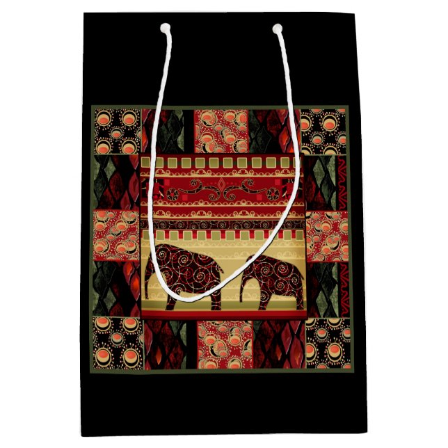 Bolsa De Regalo Mediana Impresión retro africana con elefantes (Anverso)