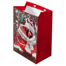 Bolsa De Regalo Mediana Impresionante cardenal de pájaro y Gorra en nieve
