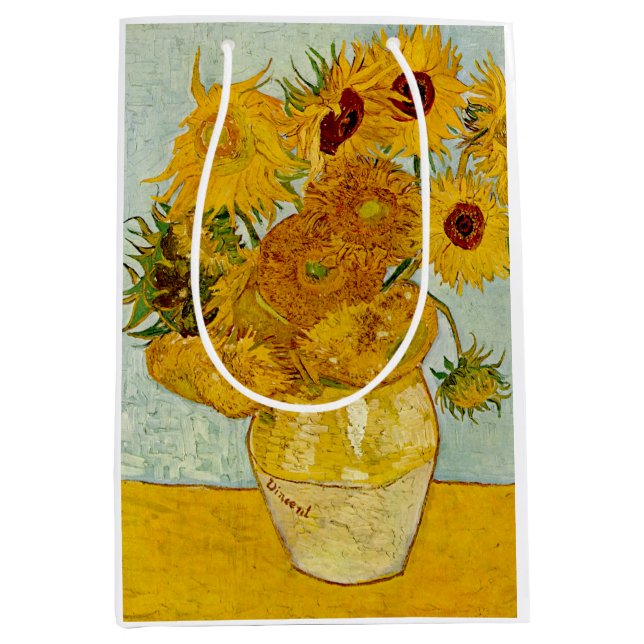 Bolsa De Regalo Mediana Impresionista de Vincent Van Gogh 12 Sunflowers (Anverso)