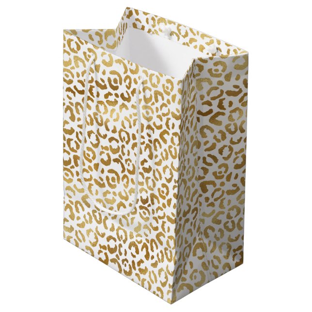 Bolsa De Regalo Mediana Imprimir Leopardo blanco dorado           (Angulo Anverso)