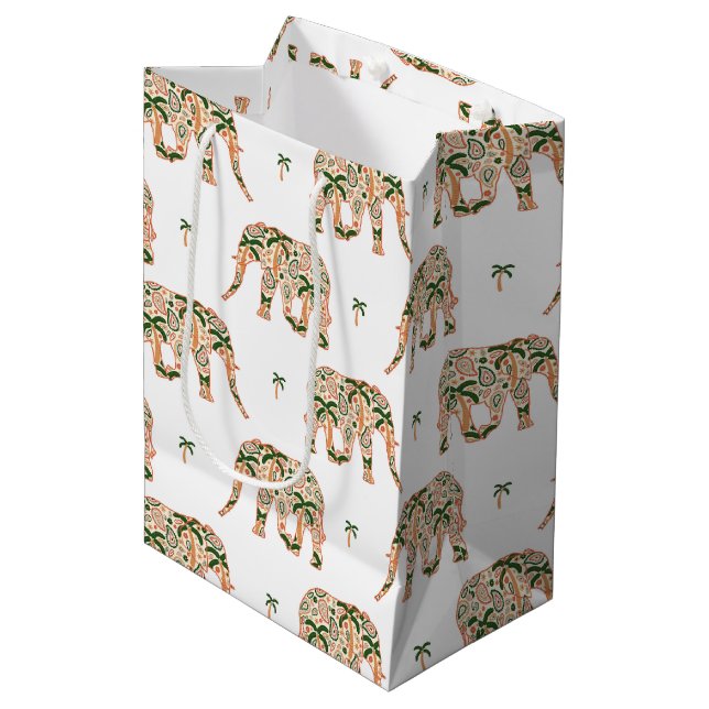 Bolsa De Regalo Mediana Indian Floral Paisley Ornate Elephants (Angulo Anverso)