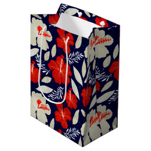 Bolsa De Regalo Mediana Inhibiscos rojos impresos en Hawái