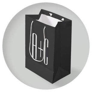 Bolsa De Regalo Mediana Iniciales de parejas modernas Gris y blanco