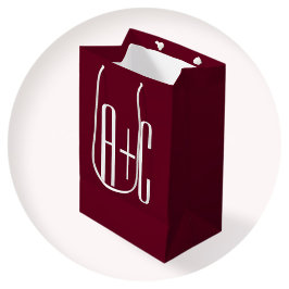 Bolsa De Regalo Mediana Iniciales de parejas simples | Blanco y Borgoña