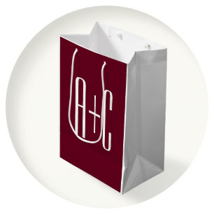 Bolsa De Regalo Mediana Iniciales de parejas simples   Blanco y burdeos