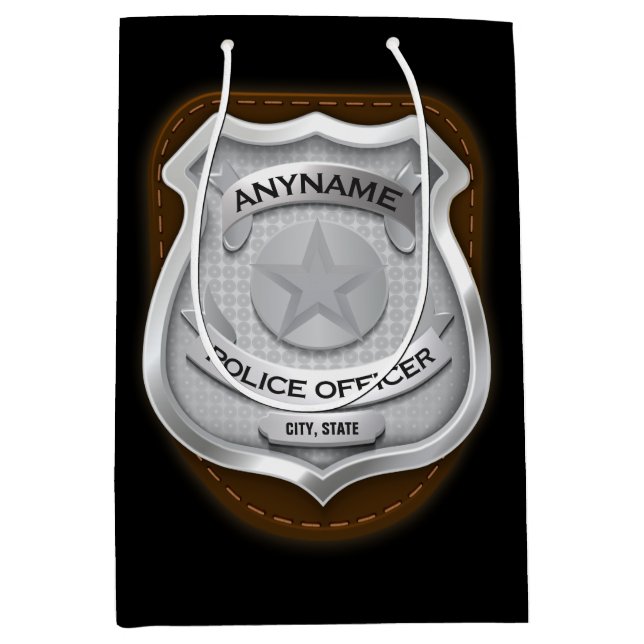 Bolsa De Regalo Mediana Insigne de nombre de agente de policía personaliza (Anverso)