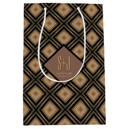 Bolsa De Regalo Mediana Inspiración Art Déco Patrón geométrico dorado marr